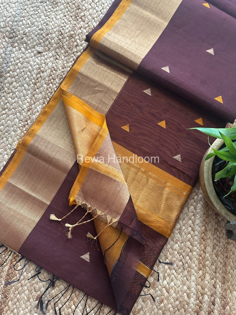 Brown Zari Butti Maheshwari Saree SB0177