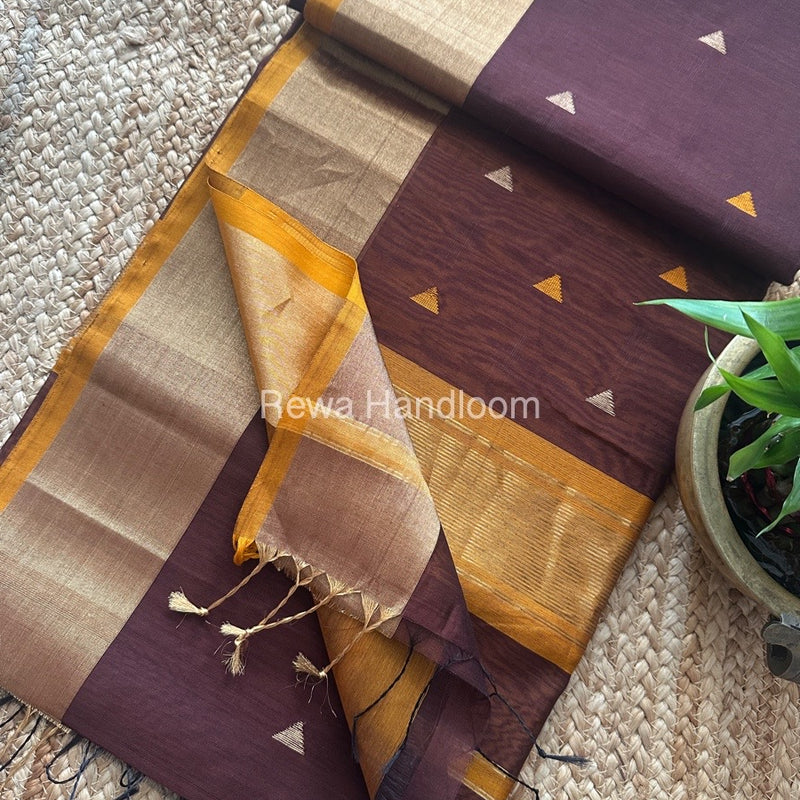 Brown Zari Butti Maheshwari Saree SB0177