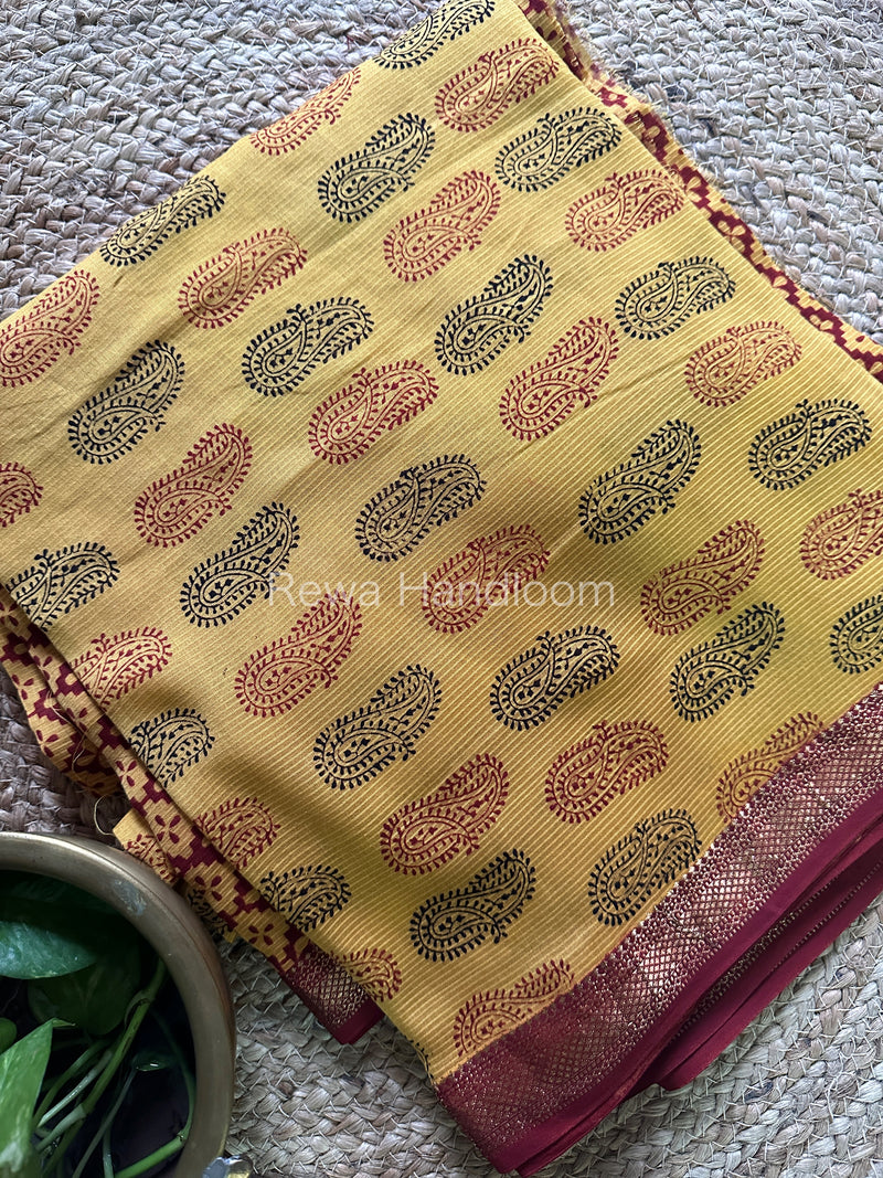 Maheshwari Yellow-Maroon Bagh Print Suit BSP039