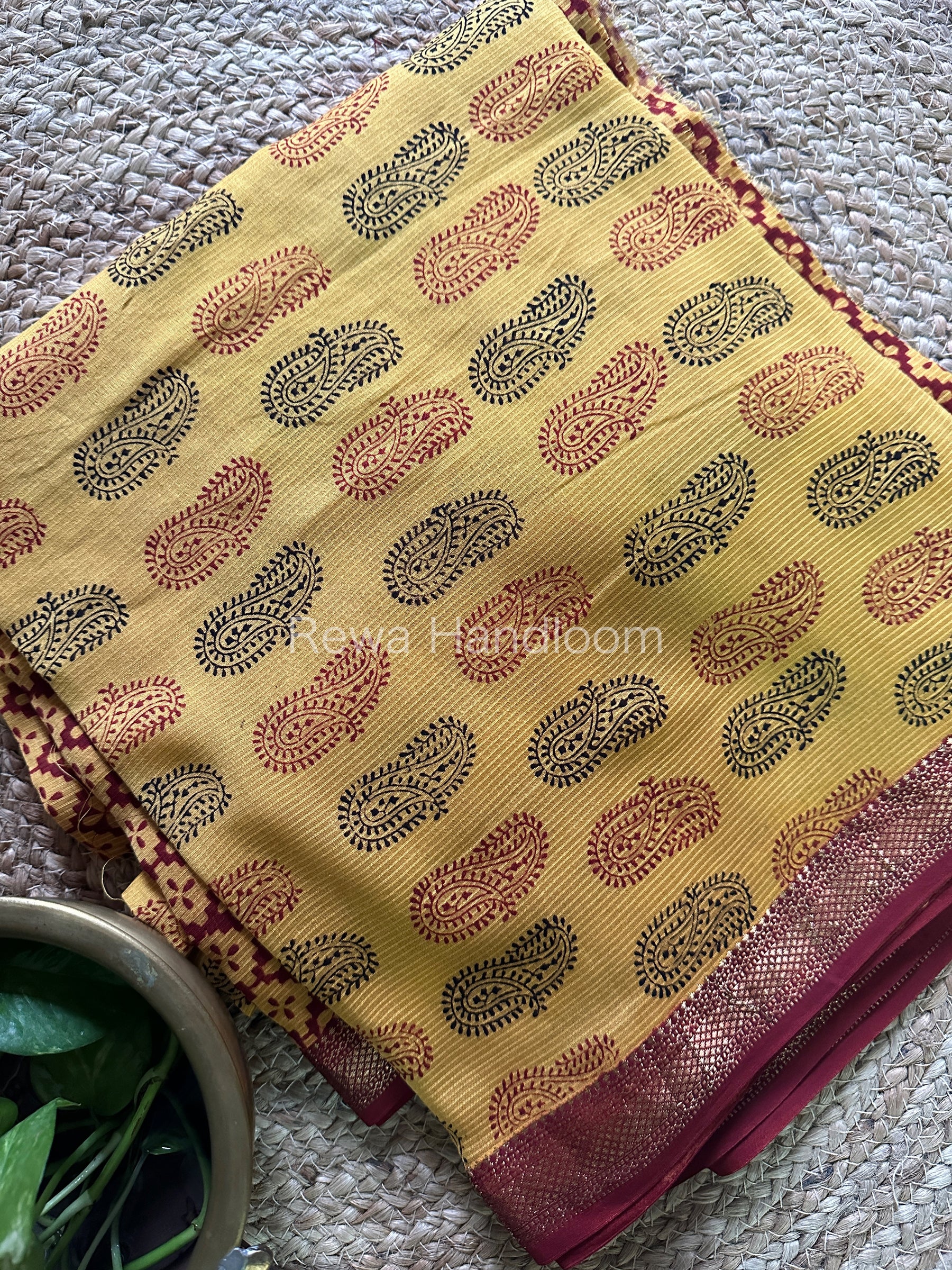 Maheshwari Yellow-Maroon Bagh Print Suit- BSP039