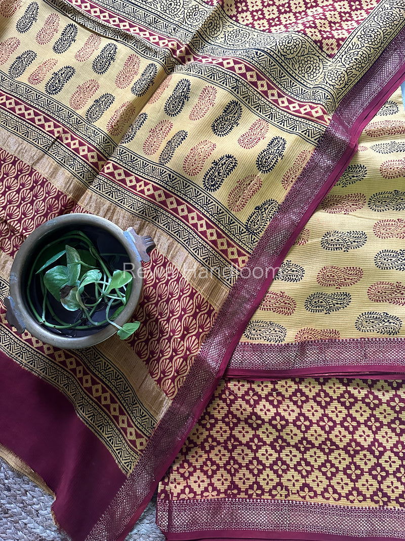 Maheshwari Yellow-Maroon Bagh Print Suit BSP039