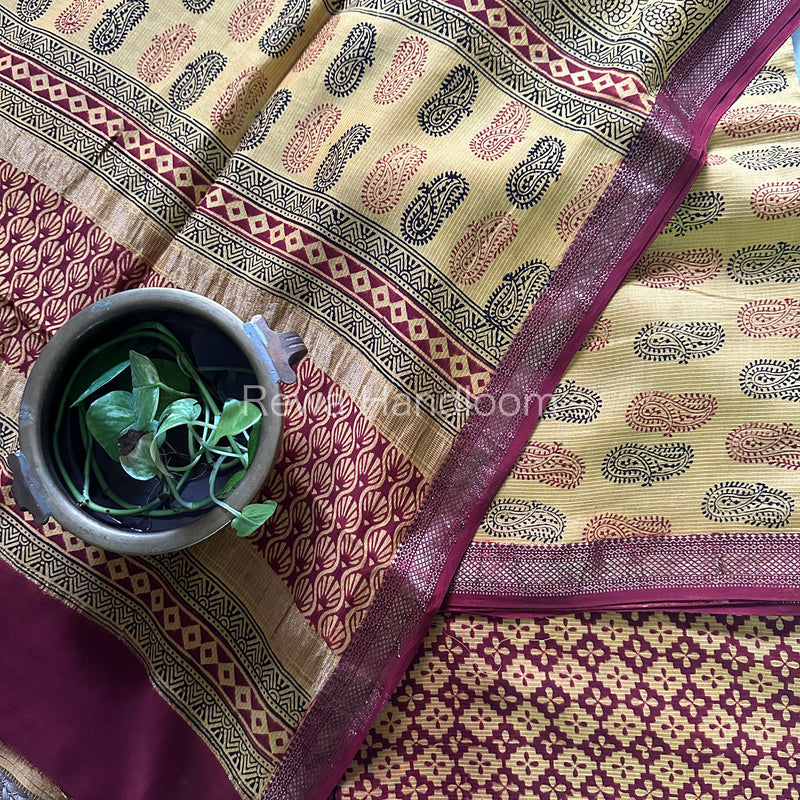 Maheshwari Yellow-Maroon Bagh Print Suit BSP039