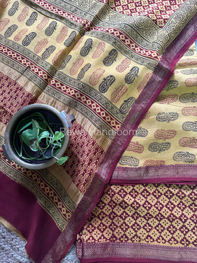 Maheshwari Yellow-Maroon Bagh Print Suit- BSP039