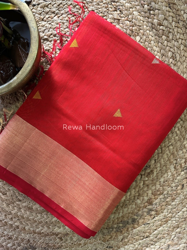 Red Zari Butti Maheshwari Saree SB072