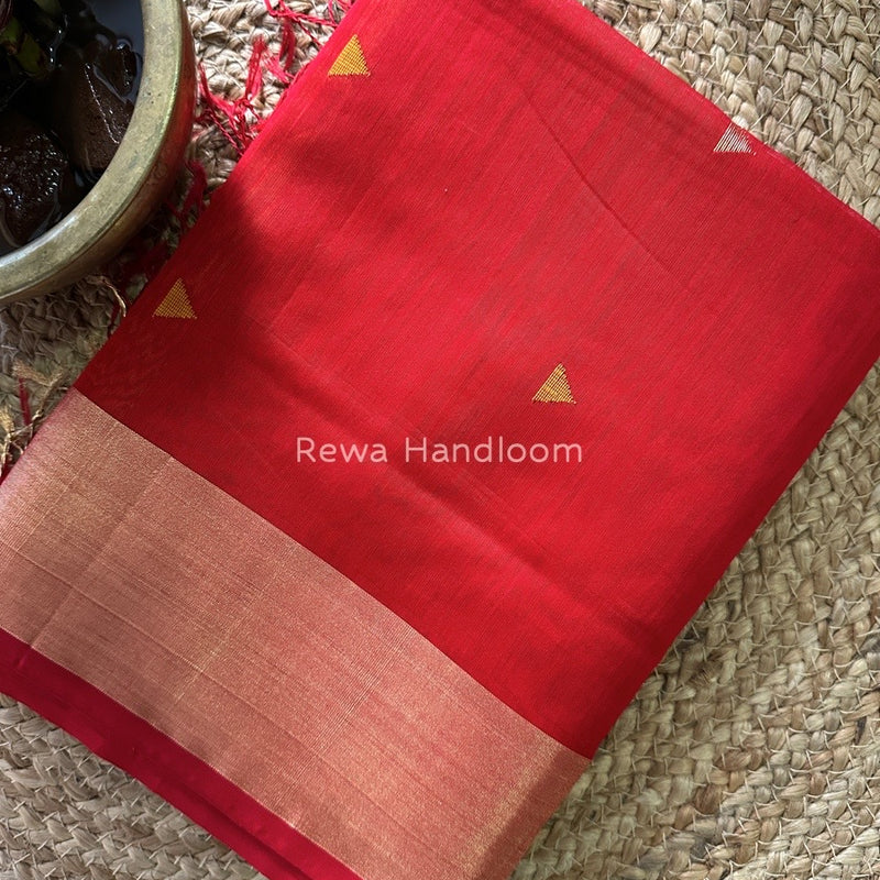 Red Zari Butti Maheshwari Saree SB072