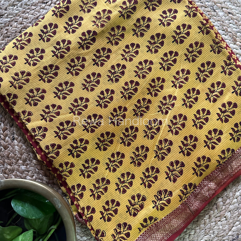 Maheshwari Light Yellow-Maroon Bagh Print Suit BSP014