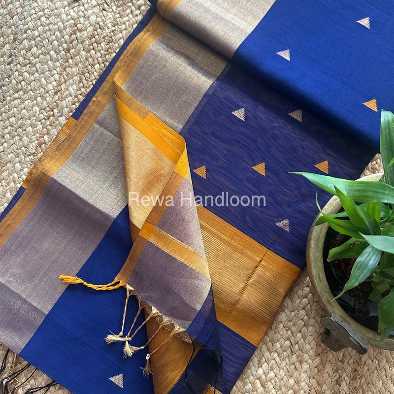Blue Zari Butti Maheshwari Saree SB0164