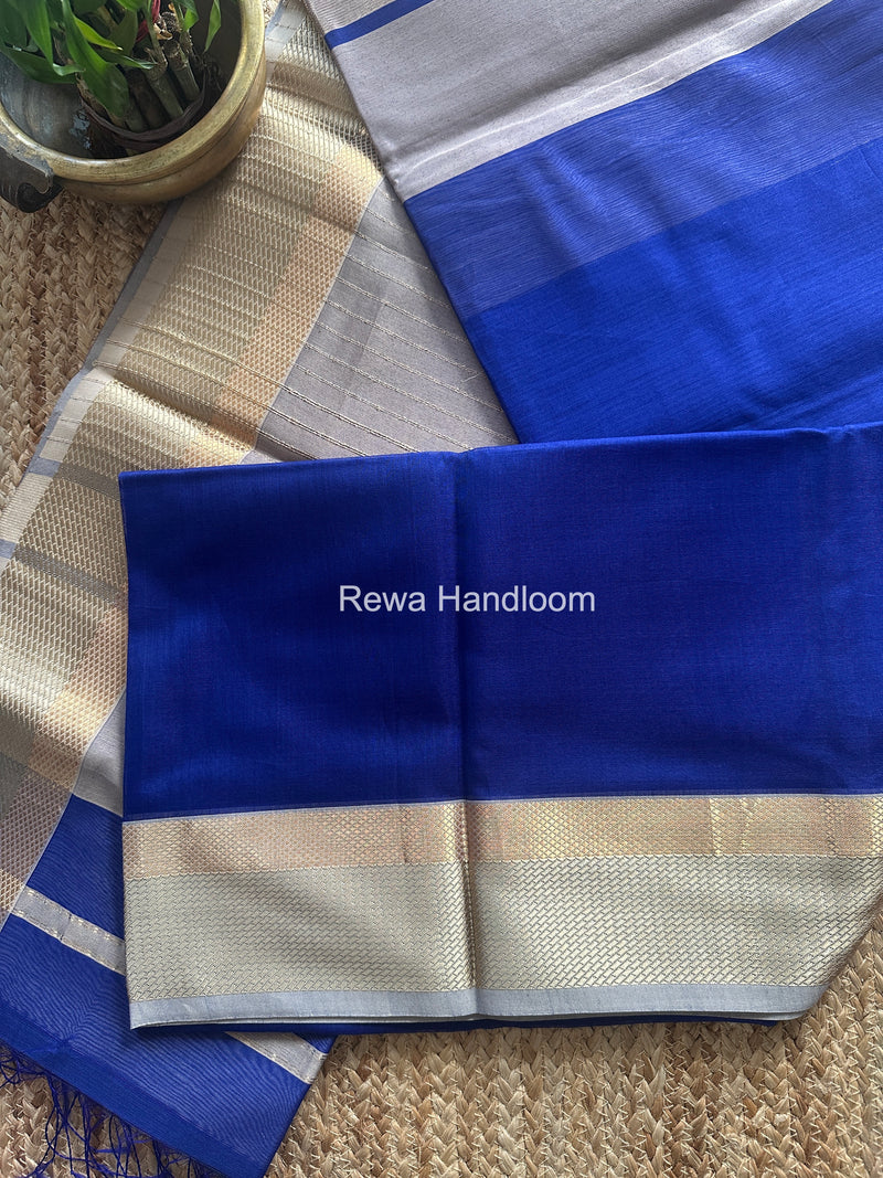 Maheshwari Blue Resham Thread Border Saree RTS075
