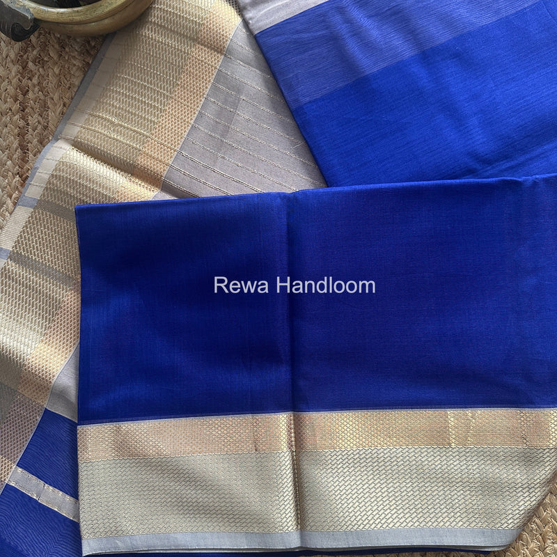 Maheshwari Blue Resham Thread Border Saree RTS075
