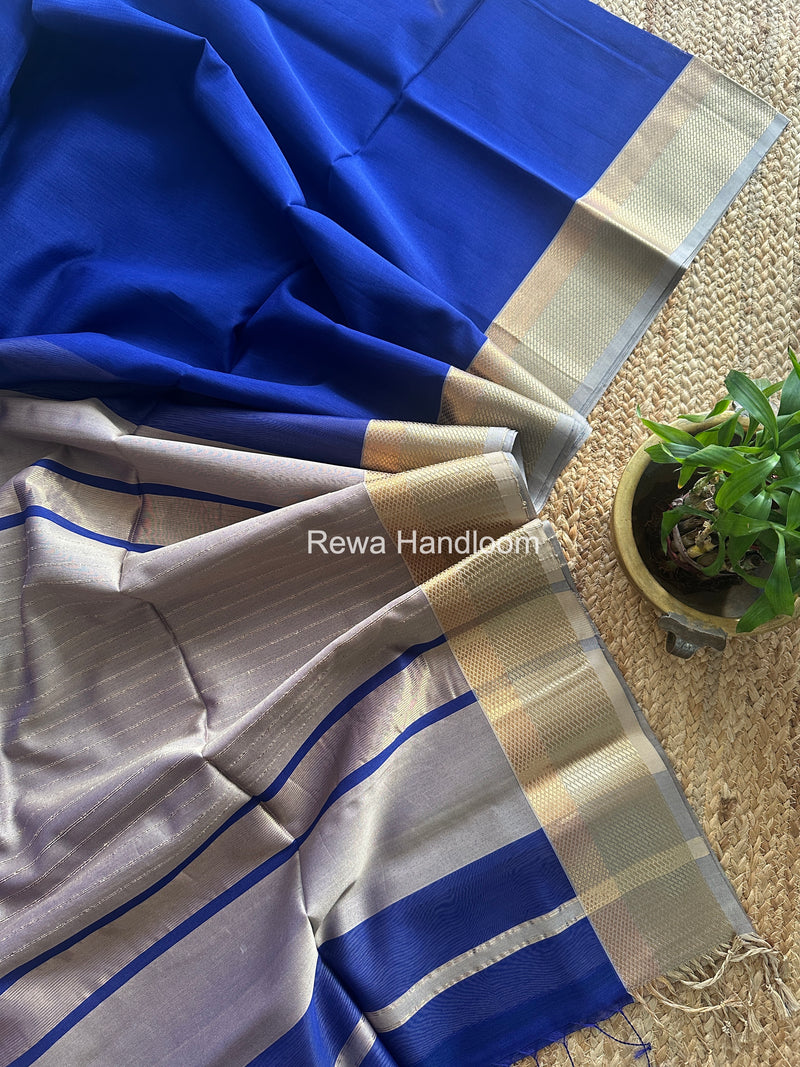 Maheshwari Blue Resham Thread Border Saree RTS075