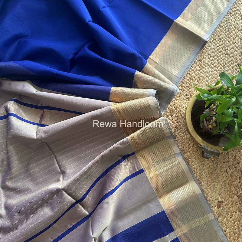 Maheshwari Blue Resham Thread Border Saree RTS075