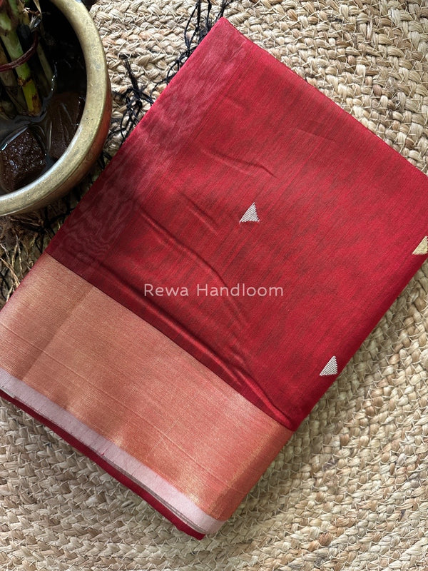 Red Zari Butti Maheshwari Saree SB077