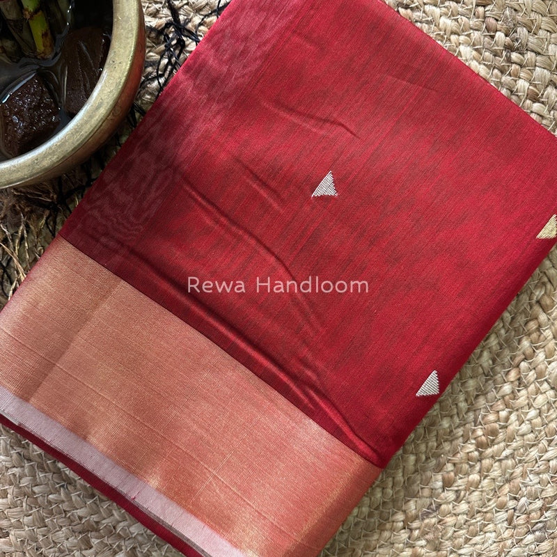 Red Zari Butti Maheshwari Saree SB077