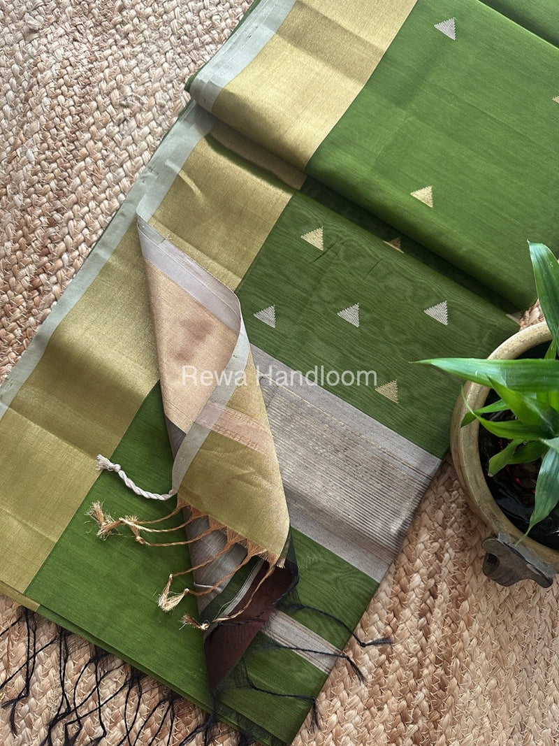 Mehendi Green Zari Butti Maheshwari Saree SB0165