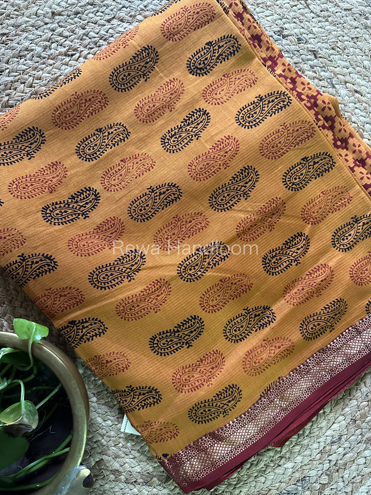 Maheshwari Golden Yellow-Maroon Bagh Print Suit- BSP033