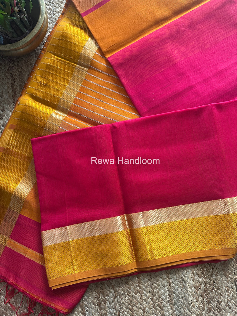 Maheshwari Rani Pink Resham Thread Border Saree RTS076
