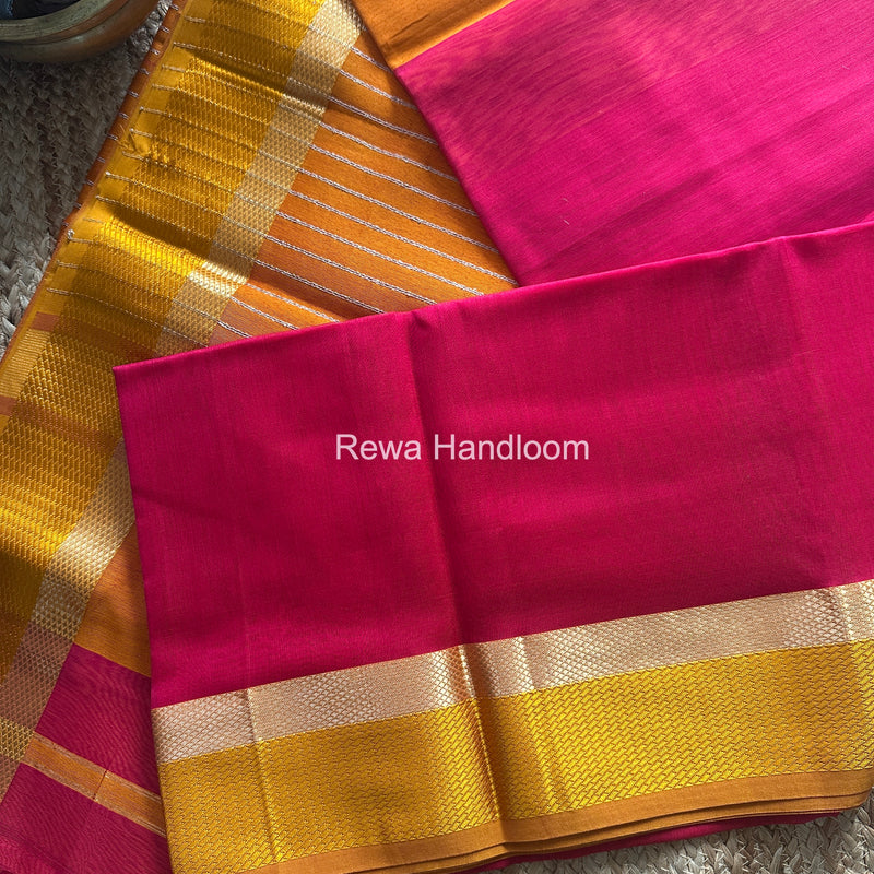 Maheshwari Rani Pink Resham Thread Border Saree RTS076
