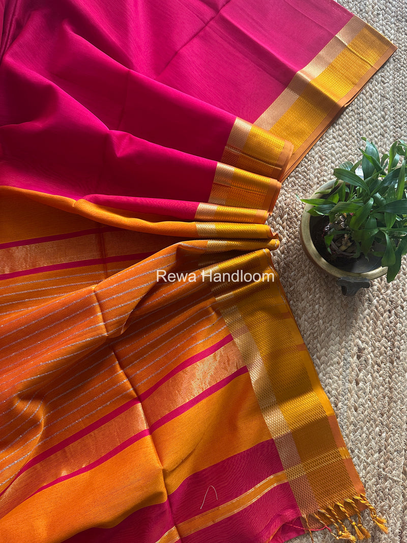 Maheshwari Rani Pink Resham Thread Border Saree RTS076
