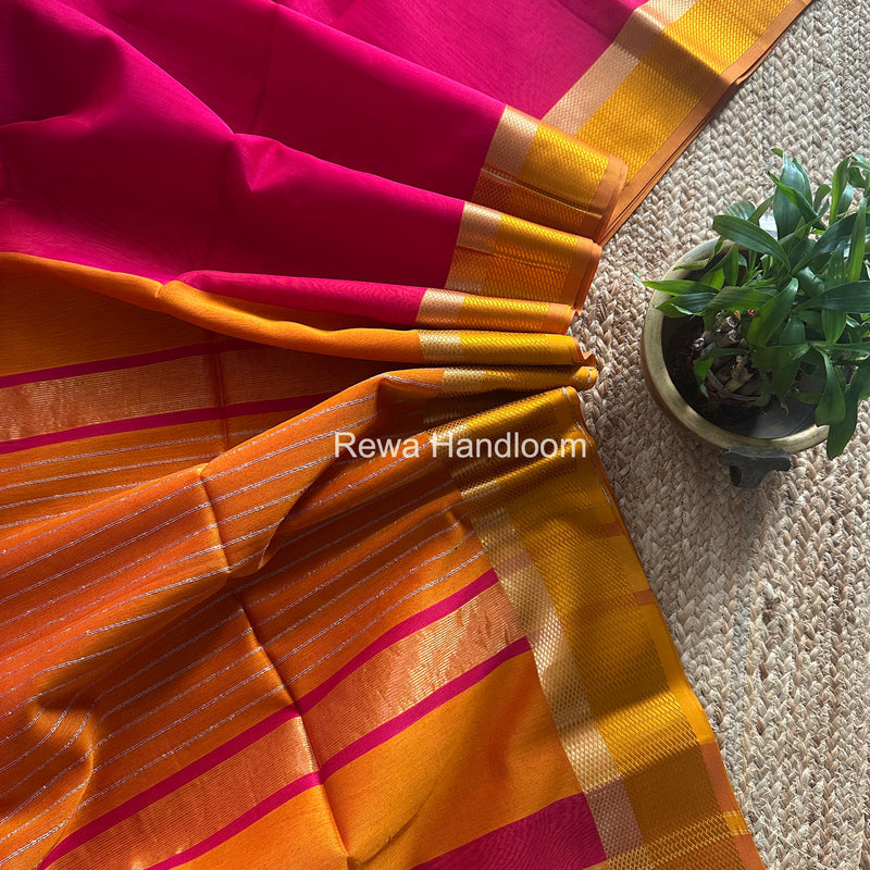 Maheshwari Rani Pink Resham Thread Border Saree RTS076