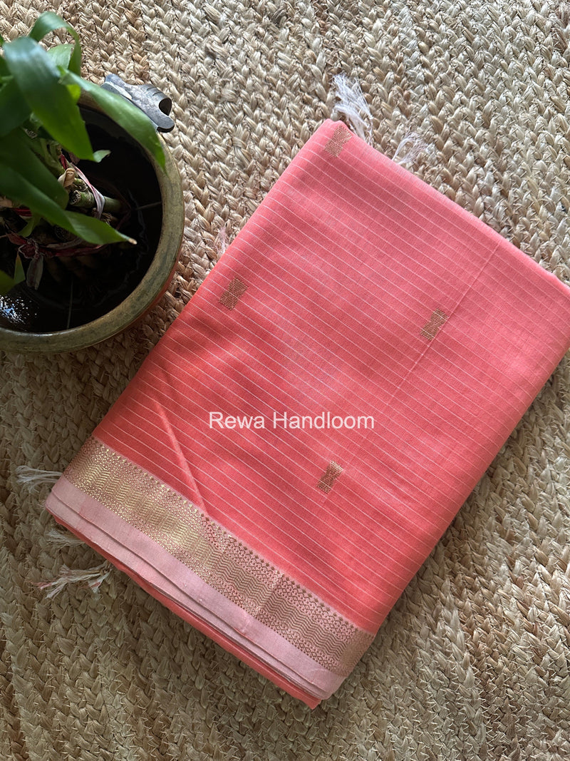 Maheshwari Peach Butta Pallu Saree BTPS0104 Rewa Handloom