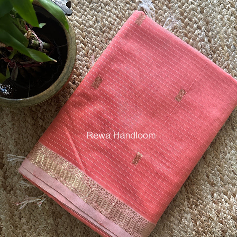Maheshwari Peach Butta Pallu Saree BTPS0104 Rewa Handloom