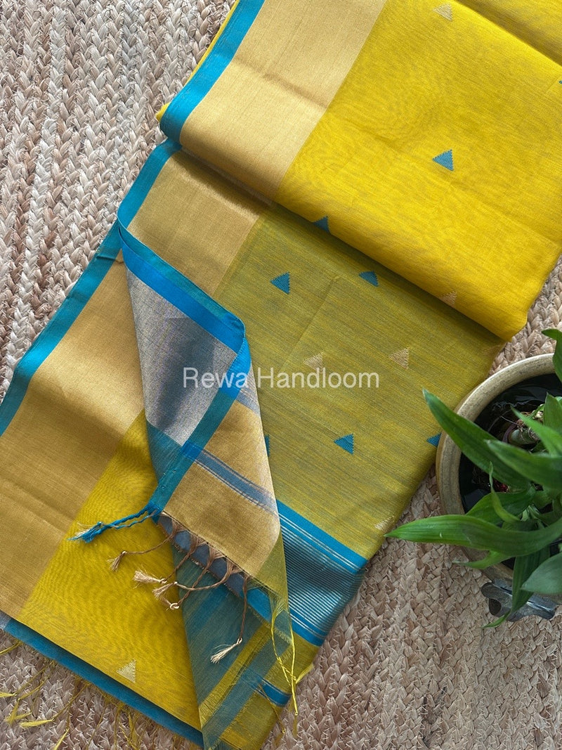 Yellow Zari Butti Maheshwari Saree SB0168