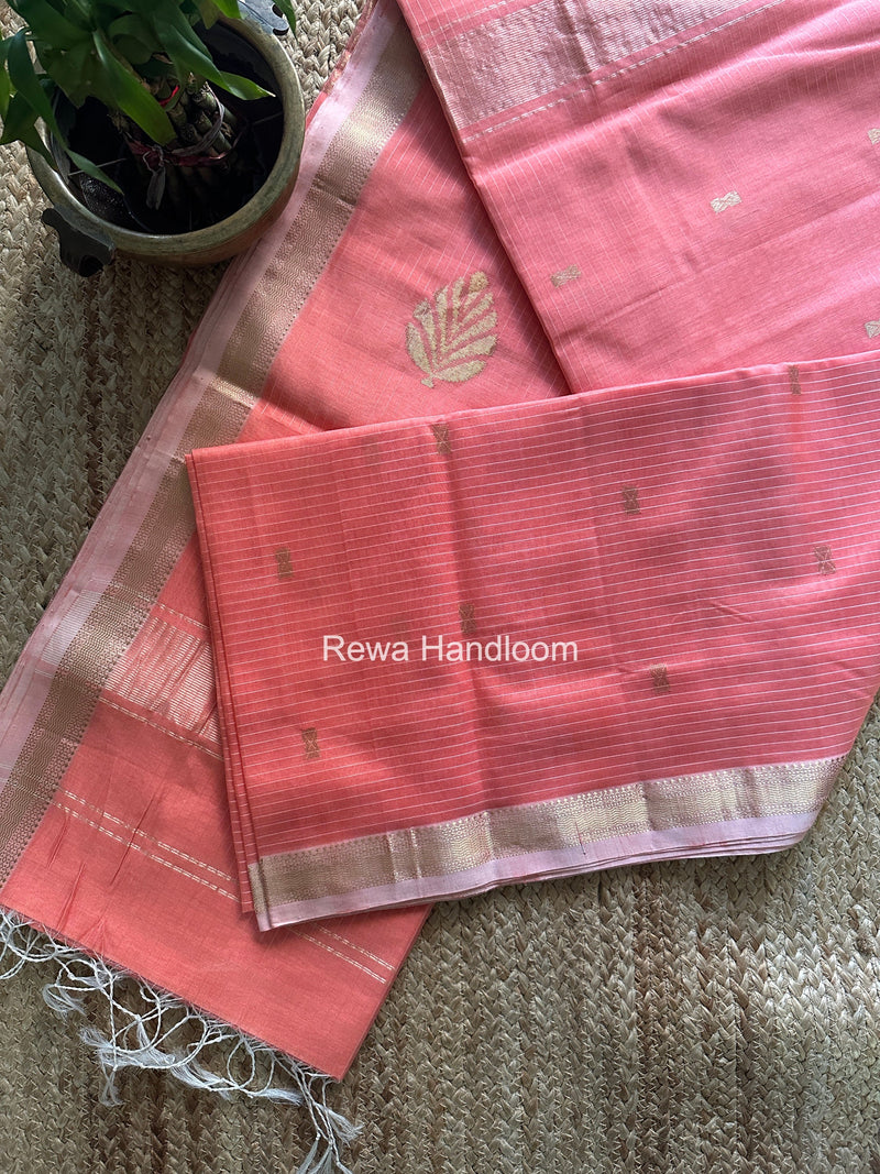 Maheshwari Peach Butta Pallu Saree BTPS0104 Rewa Handloom