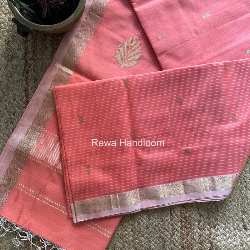 Maheshwari Peach Butta Pallu Saree BTPS0104 Rewa Handloom