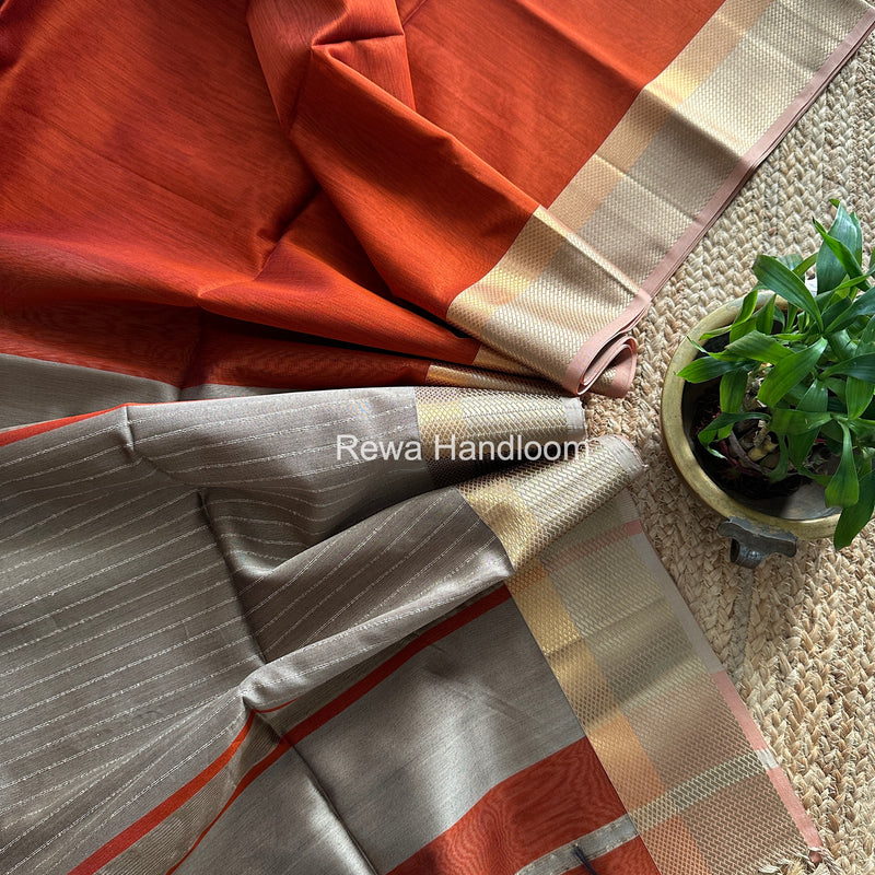Maheshwari Rust Orange Resham Thread Border Saree RTS077