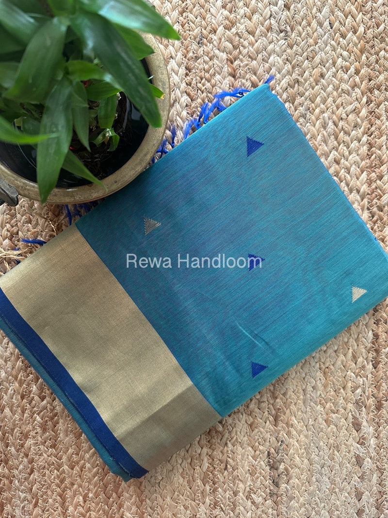 Aqua Blue Zari Butti Maheshwari Saree SB0169