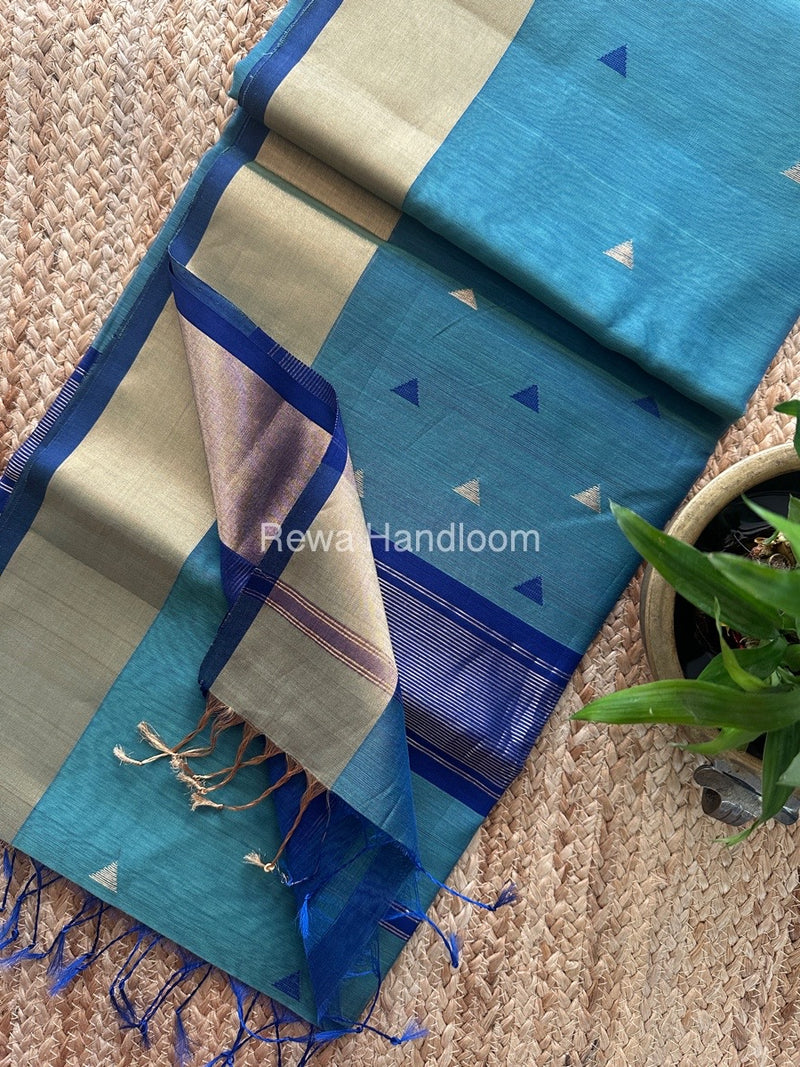 Aqua Blue Zari Butti Maheshwari Saree SB0169