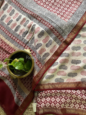 Maheshwari White-Maroon Bagh Print Suit- BSP031