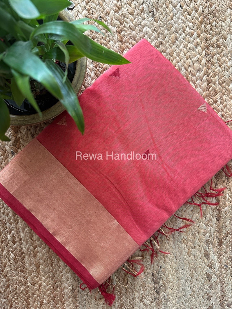 fuchsia Pink Zari Butti Maheshwari Saree SB0167