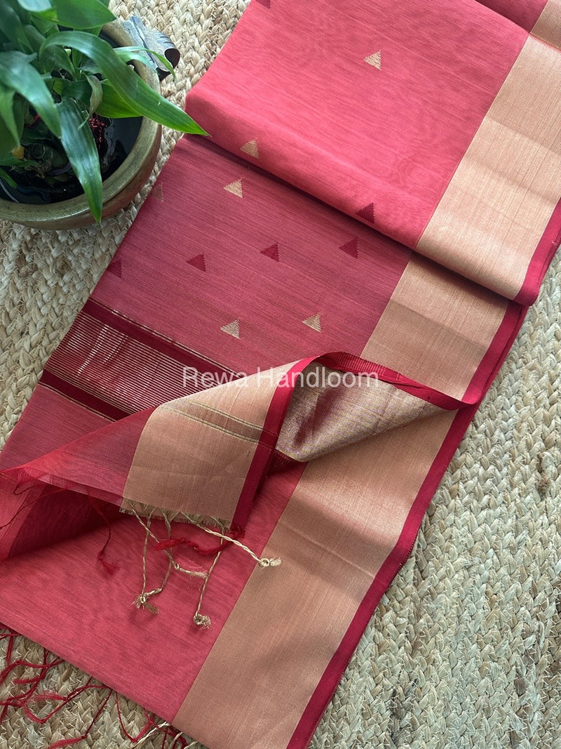 fuchsia Pink Zari Butti Maheshwari Saree SB0167