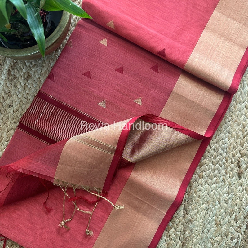 fuchsia Pink Zari Butti Maheshwari Saree SB0167