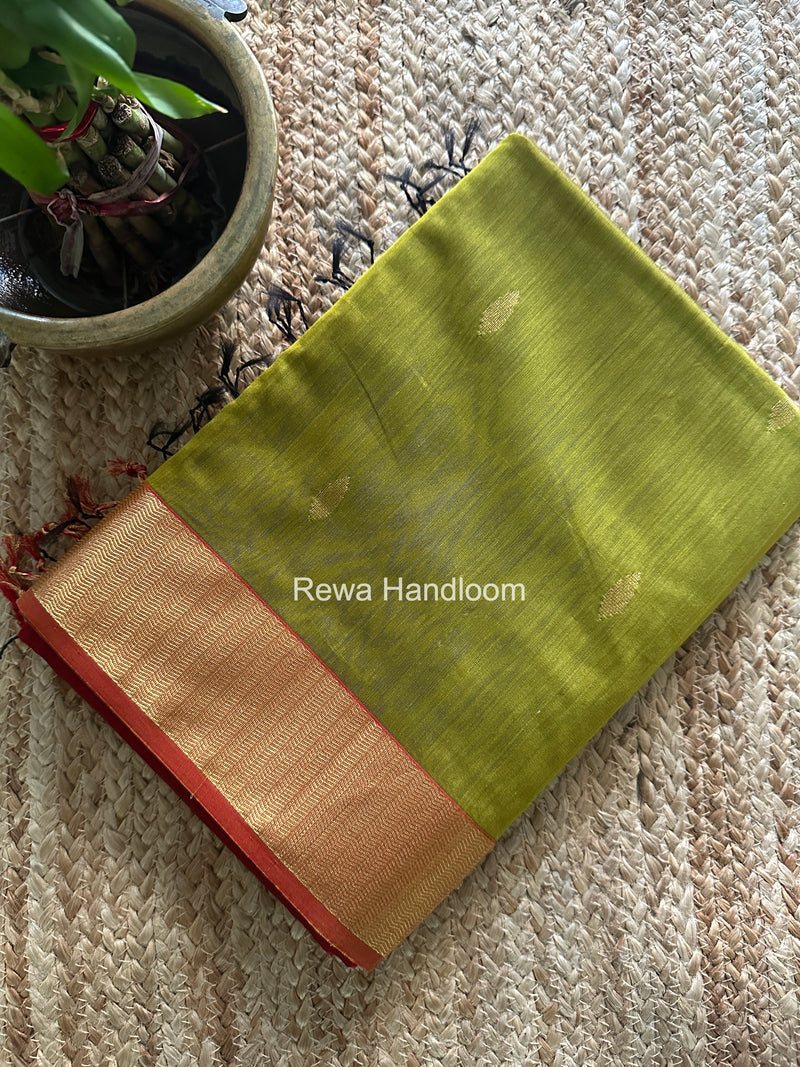 Maheshwari Mehendi Green Flower Butti Saree PTB0175