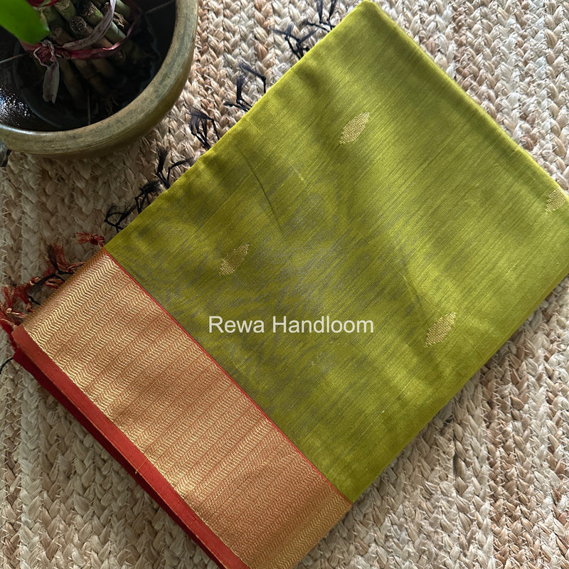 Maheshwari Mehendi Green Flower Butti Saree PTB0175