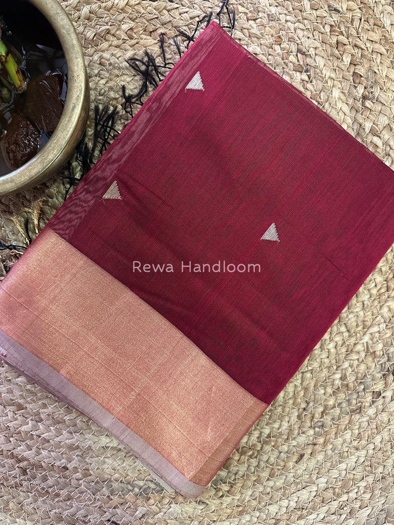 Maroon Zari Butti Maheshwari Saree SB069