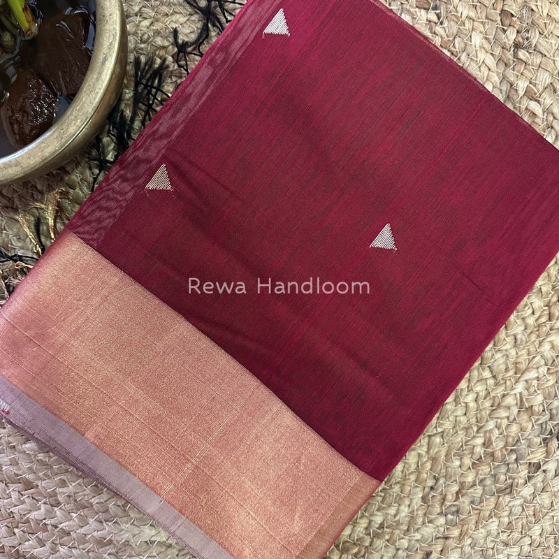 Maroon Zari Butti Maheshwari Saree SB069