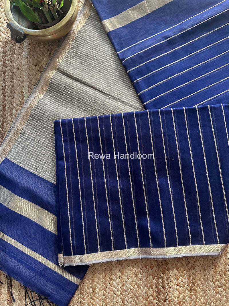 Maheshwari Blue Gichha Thread Lining Saree GTLS055
