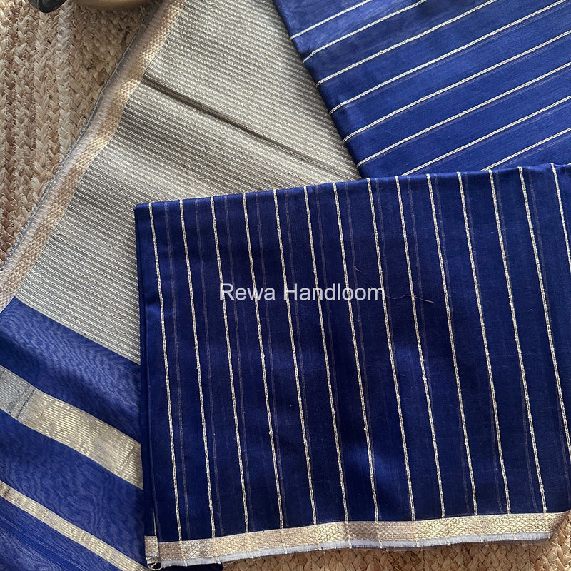 Maheshwari Blue Gichha Thread Lining Saree GTLS055