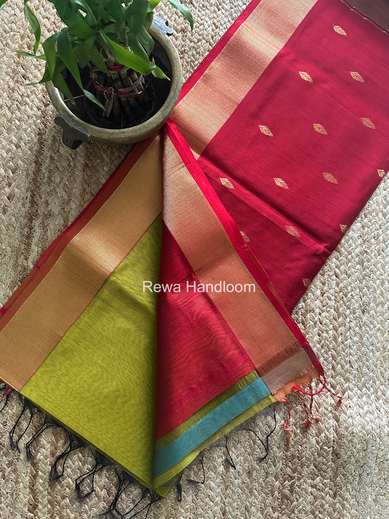 Maheshwari Mehendi Green Flower Butti Saree PTB0175