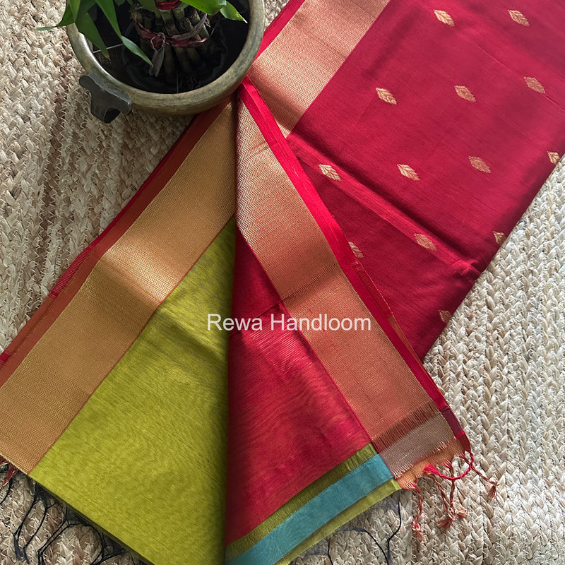 Maheshwari Mehendi Green Flower Butti Saree PTB0175