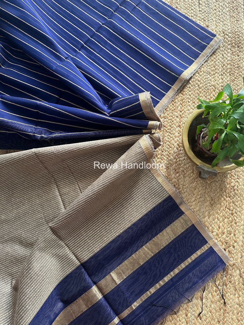 Maheshwari Blue Gichha Thread Lining Saree GTLS055