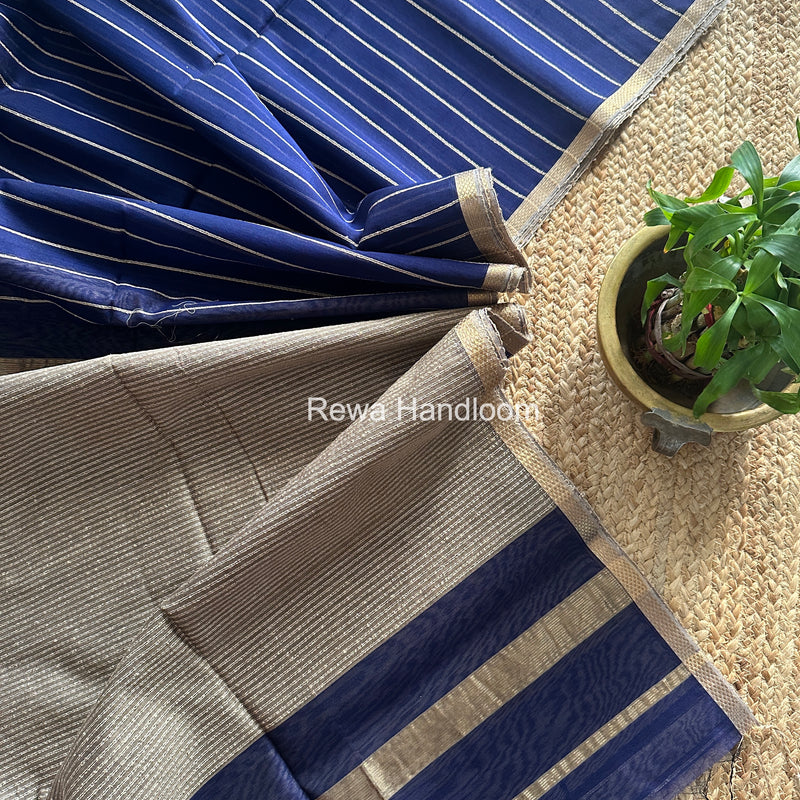 Maheshwari Blue Gichha Thread Lining Saree GTLS055