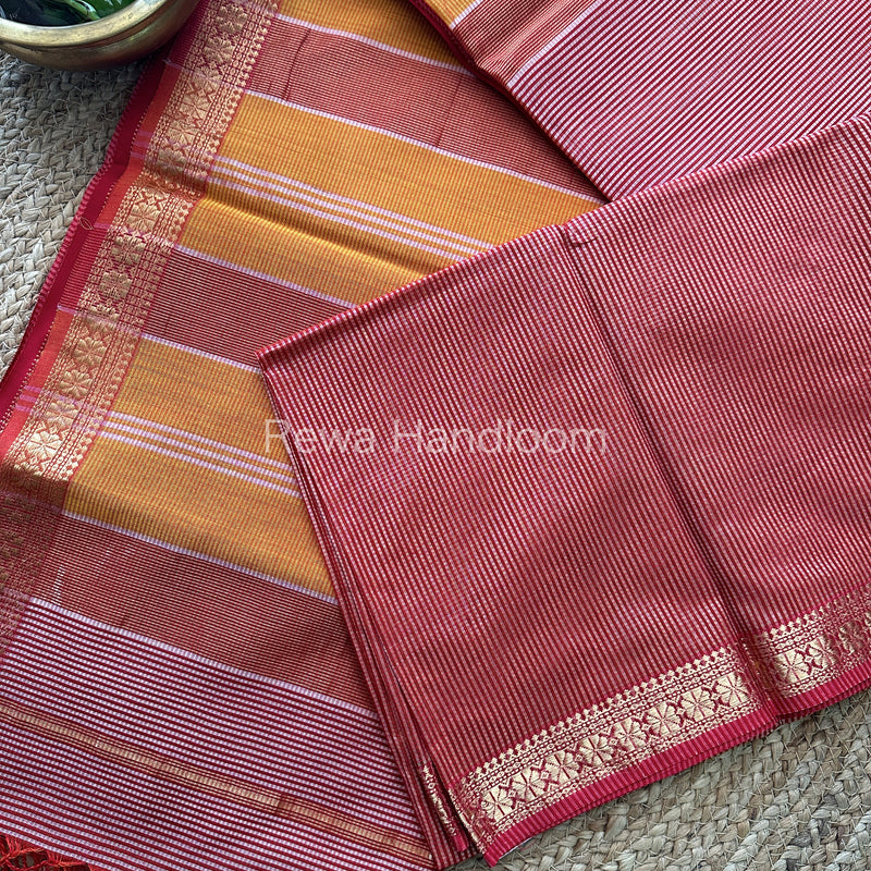 Maheshwari Peach Garbha Reshami Silk Saree GS112