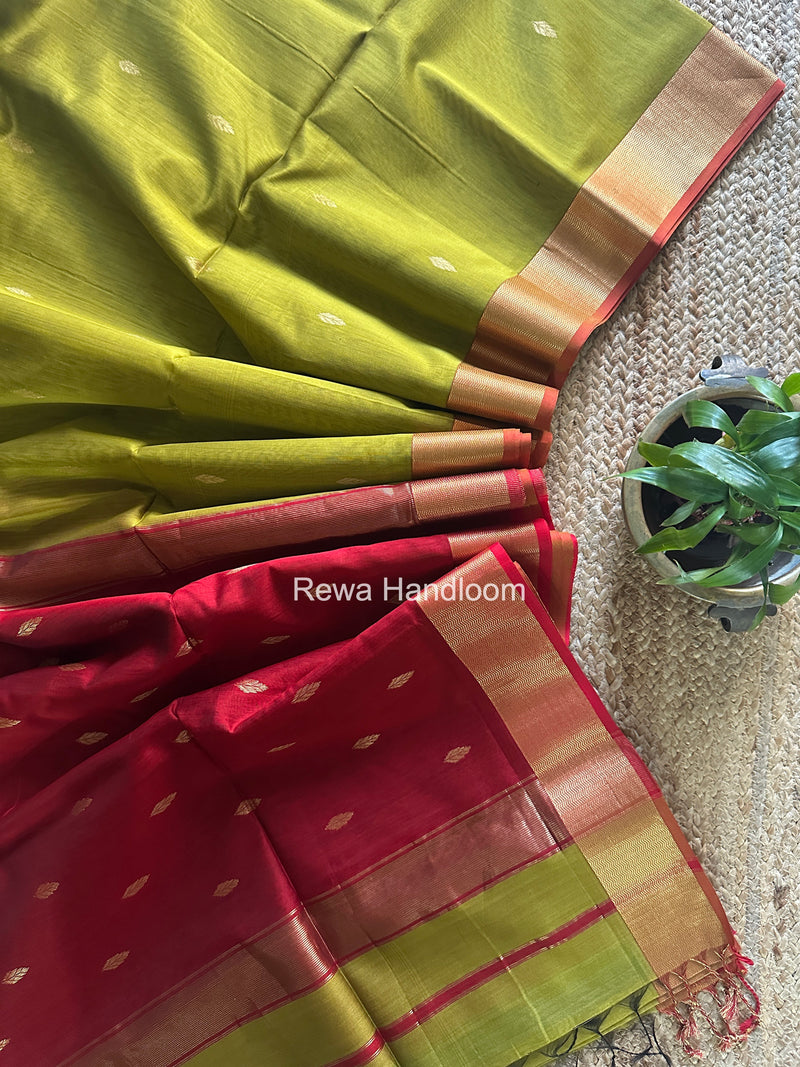 Maheshwari Mehendi Green Flower Butti Saree PTB0175