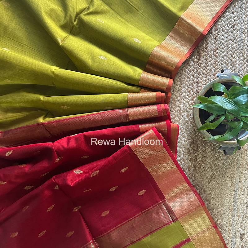 Maheshwari Mehendi Green Flower Butti Saree PTB0175