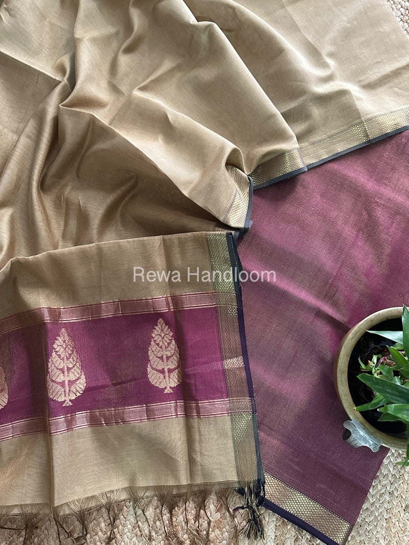 Maheshwari Magenta-Beige Tissue Butta Dress Material TPT075