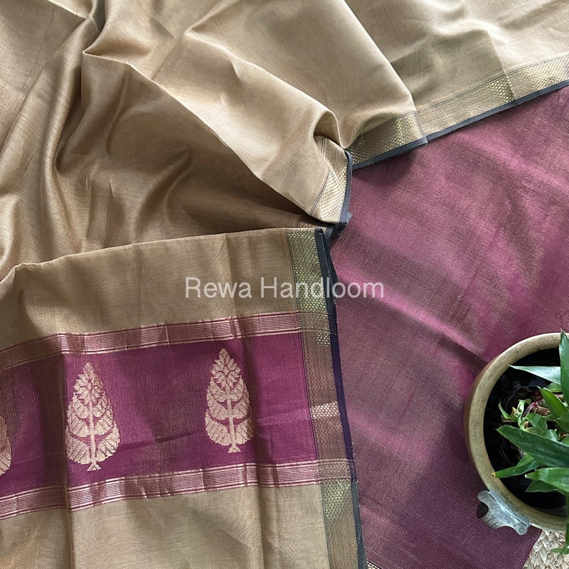 Maheshwari Magenta-Beige Tissue Butta Dress Material TPT075